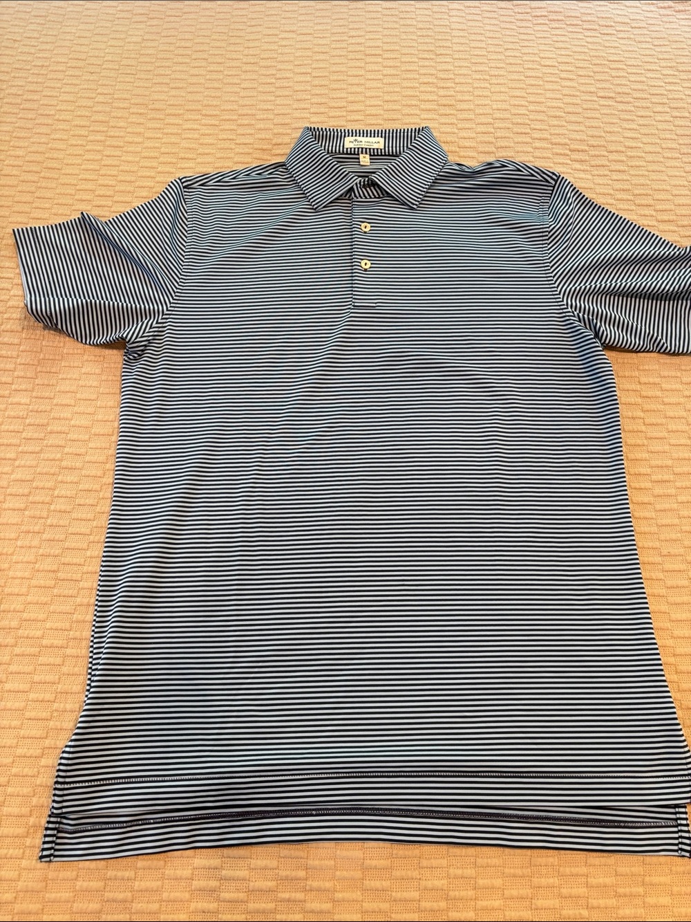 Peter Millar Navy and White Narrow-Stripe Polo - Summer Comfort size M - Picture 1 of 5